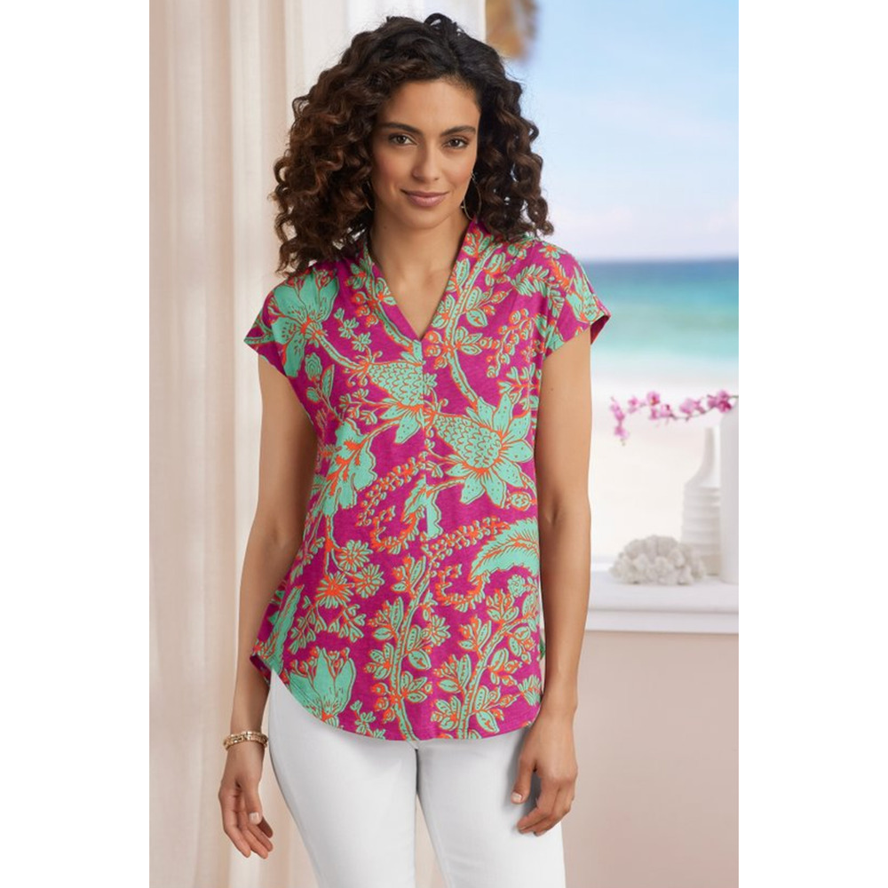 Soft Surroundings Twilight Luau Printed Soft Stretch Tunic‎ Top Size L